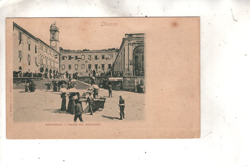 Cartolina antica Livorno Montenero piazza del Santuario