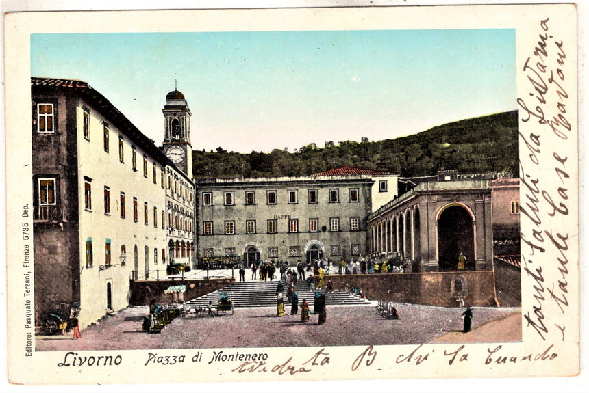 Cartolina antica Livorno piazza Montenero