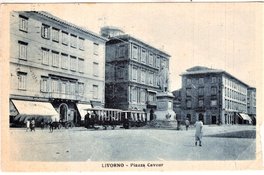 Cartolina antica Livorno piazza Cavour