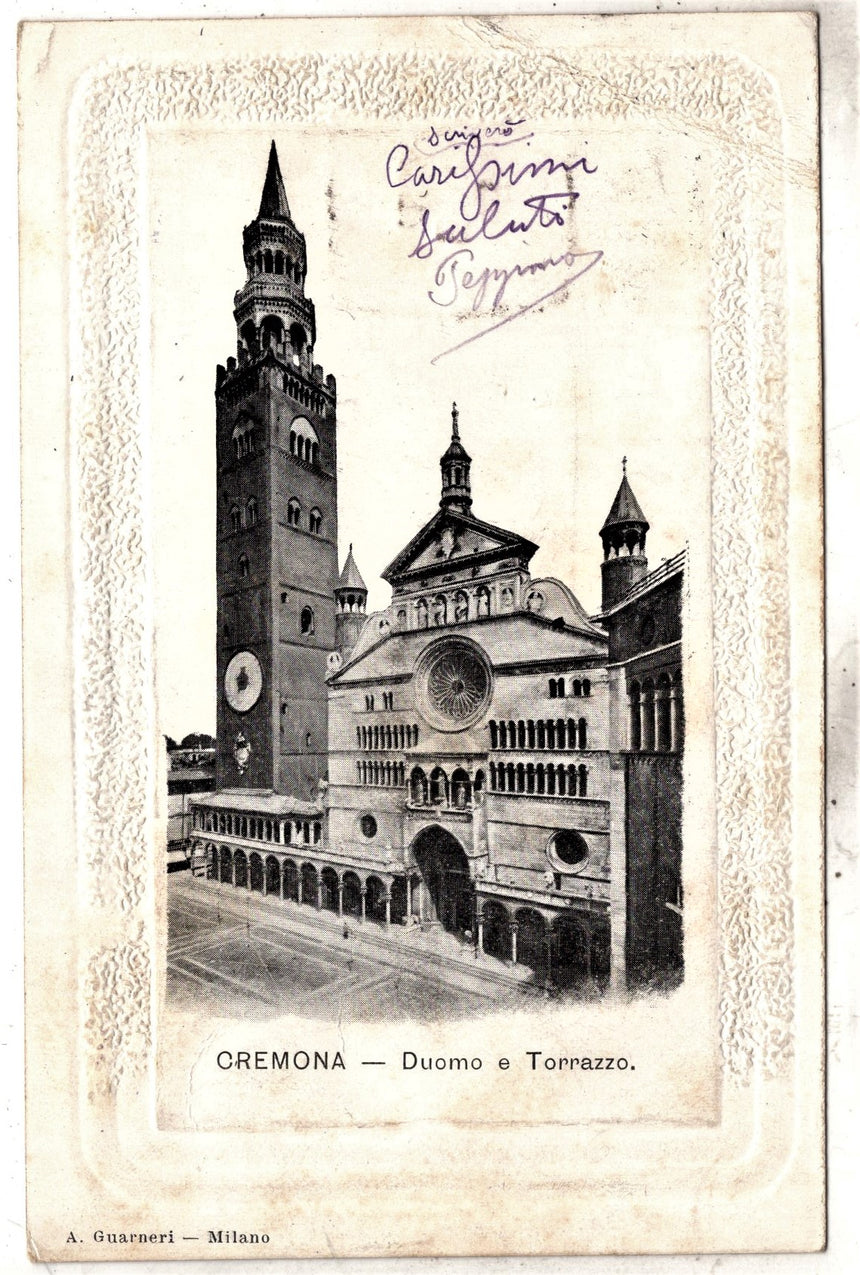 Cartolina antica Cremona Duomo e Torrazzo