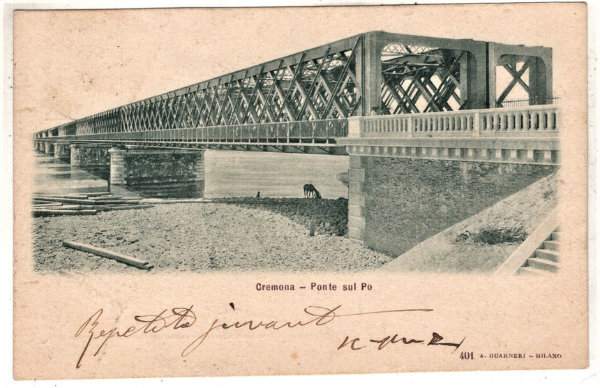 Cartolina antica Cremona il ponte sul Po