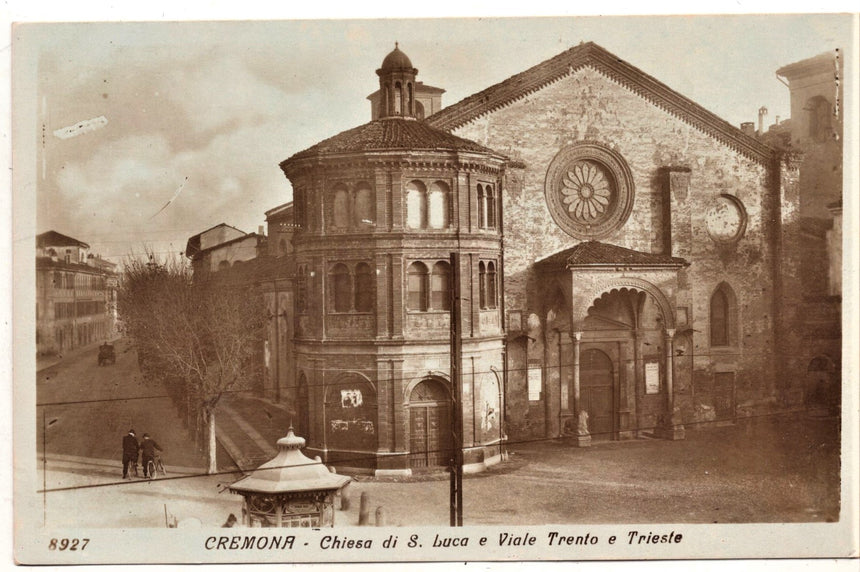 Cartolina antica Cremona chiesa S.Lucia e viale Trento Trieste