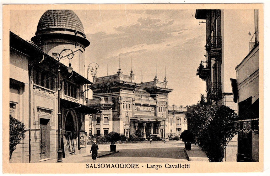 Cartolina antica Salsomaggiore Largo Cavallotti albergo Thermae Parma