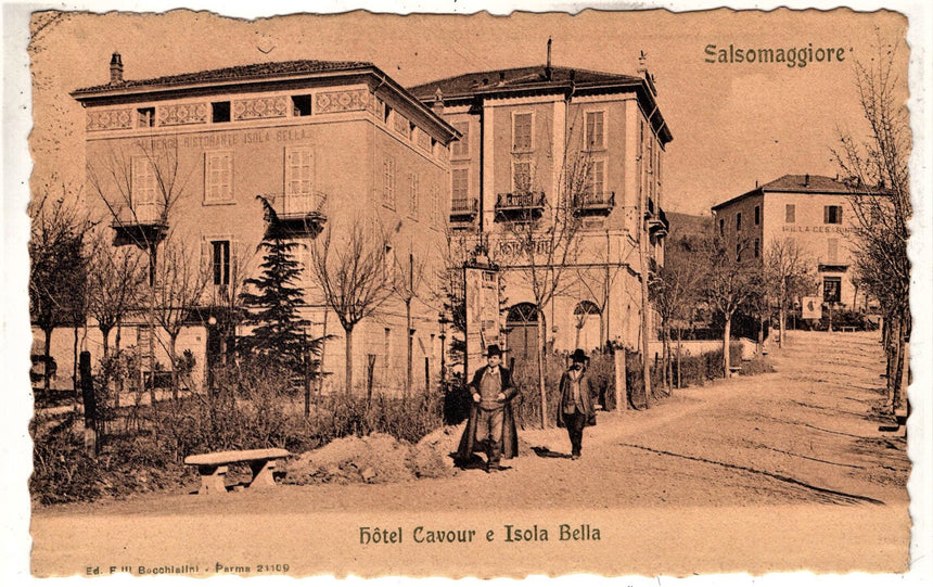 Cartolina antica Salsomaggiore Hotel Cavour e Isola