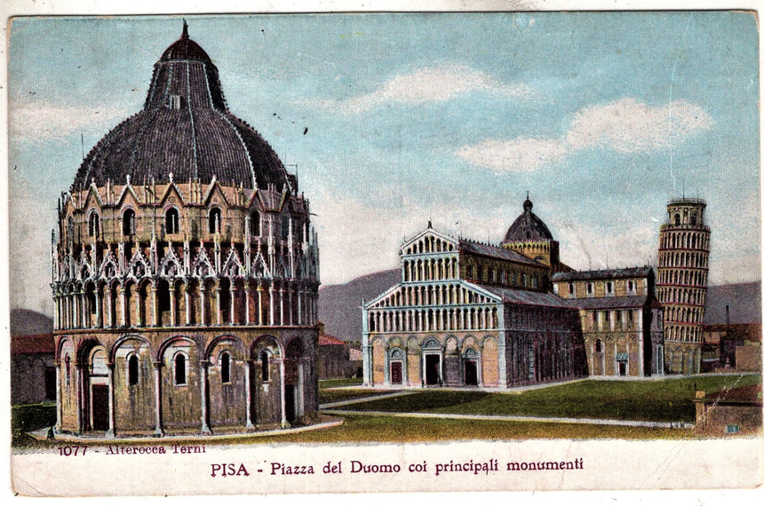 Cartolina antica Pisa pi9azza del Duomo coi principali monumenti