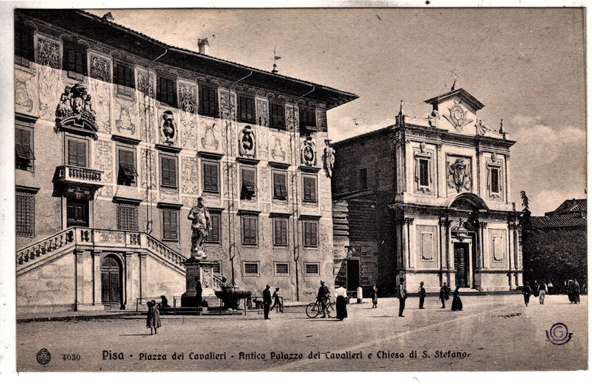 Cartolina antica Pisa piazza dei Cavalieri e chiesa San Stefano