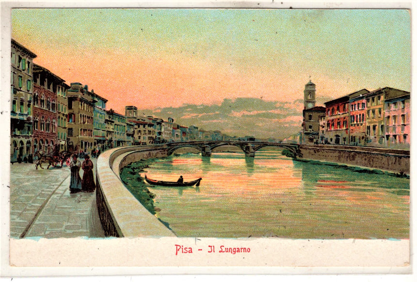 Cartolina antica Pisa lungo Arno