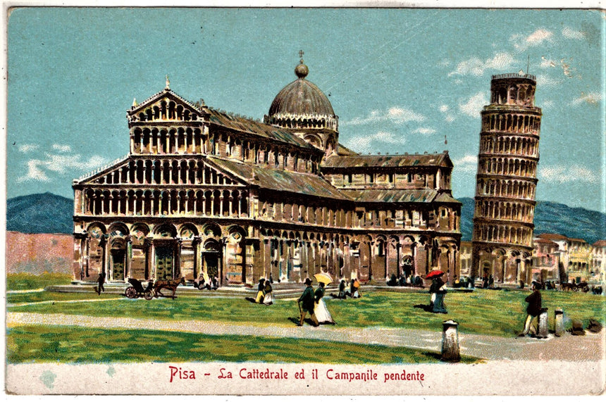 Cartolina antica Pisa la cattedrale e campanile pendente