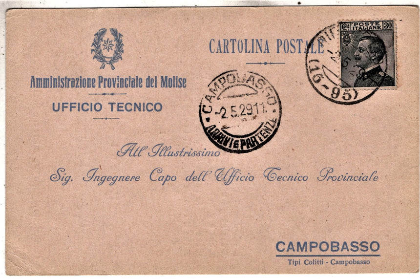 Cartolina antica Campobasso Amministrazione del Molise