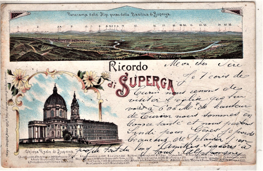 Cartolina antica Torino ricordo di Superga cartolina con retro sporco