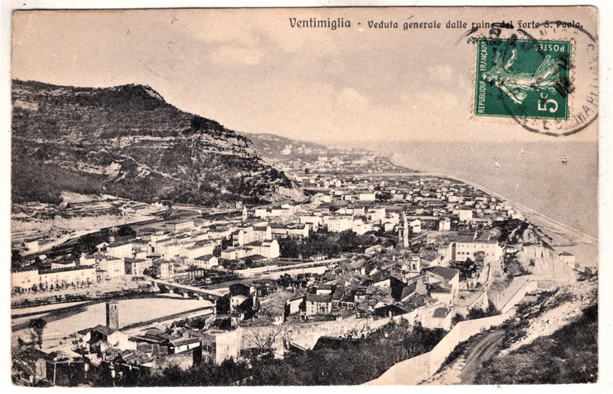 Cartolina antica Ventimiglia veduta dal forte San Paolo