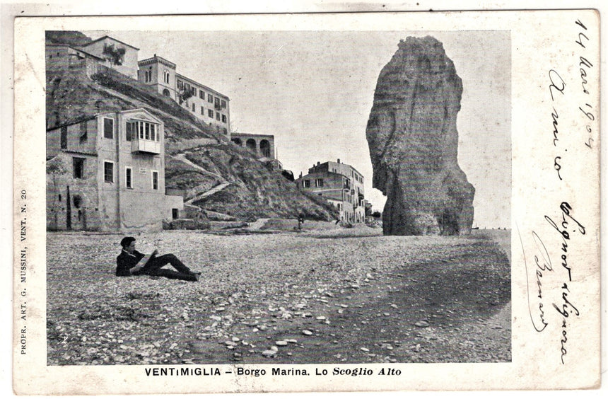 Cartolina antica Ventimiglia borgo Marina scoglio alto