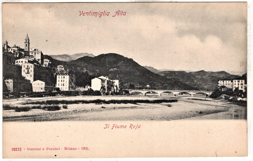 Cartolina antica Ventimiglia alta il fiume Roia