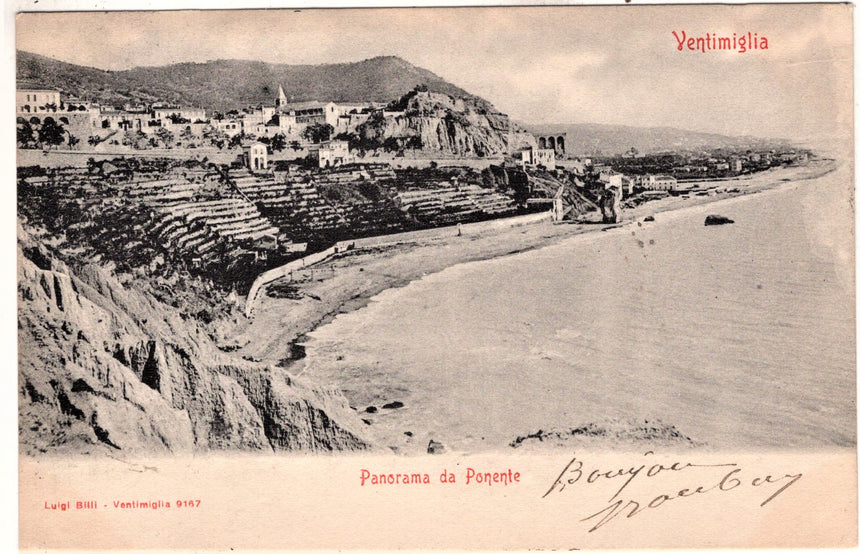 Cartolina antica Ventimiglia panorama da ponente sped. Il Francia