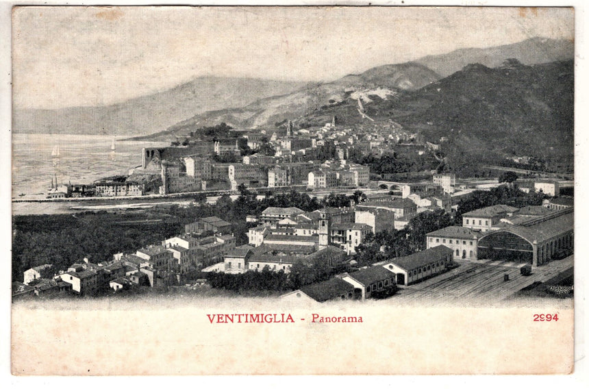 Cartolina antica Ventimiglia panorama e stazione