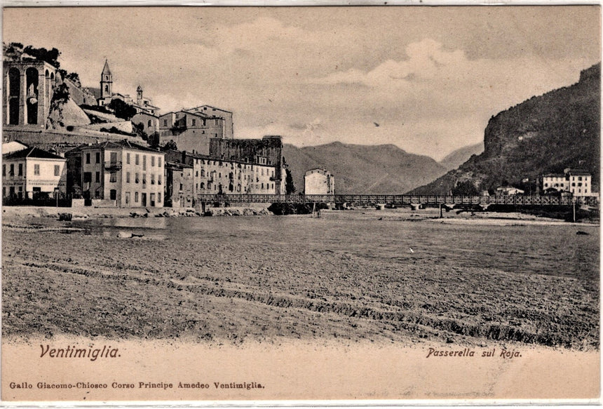 Cartolina antica Ventimiglia passerella sul Roja