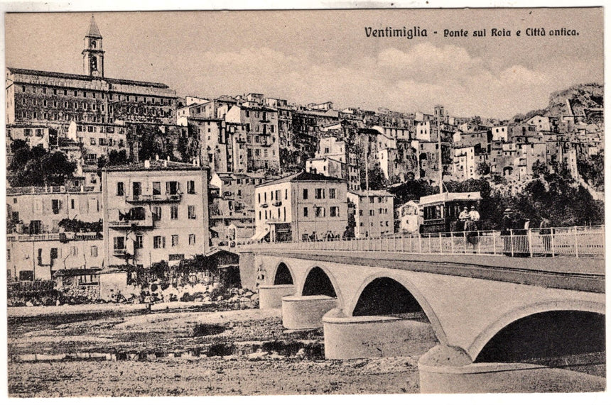 Cartolina antica Ventimiglia ponte sul Roja e città antica