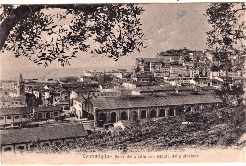 Cartolina antica Ventimiglia panorama e veduta della stazione