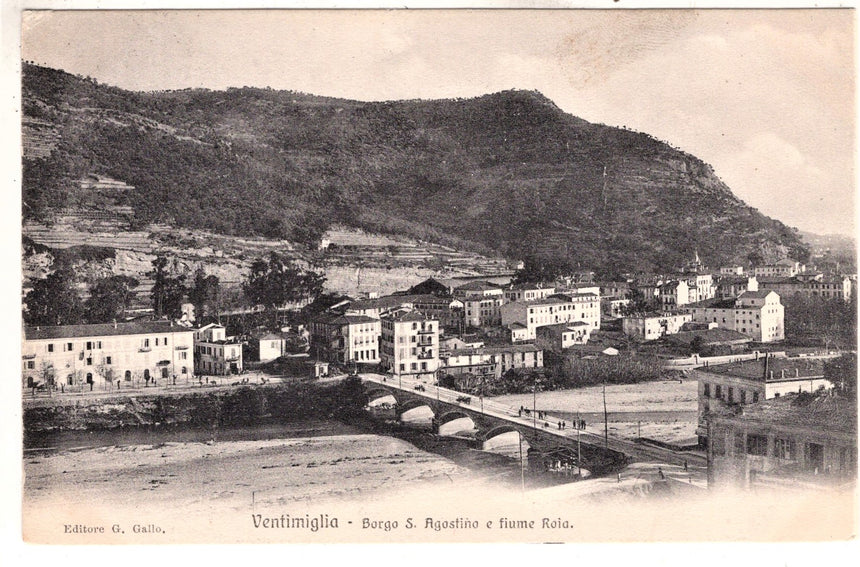 Cartolina antica Ventimiglia borgo S.Agostino e fiume Roja