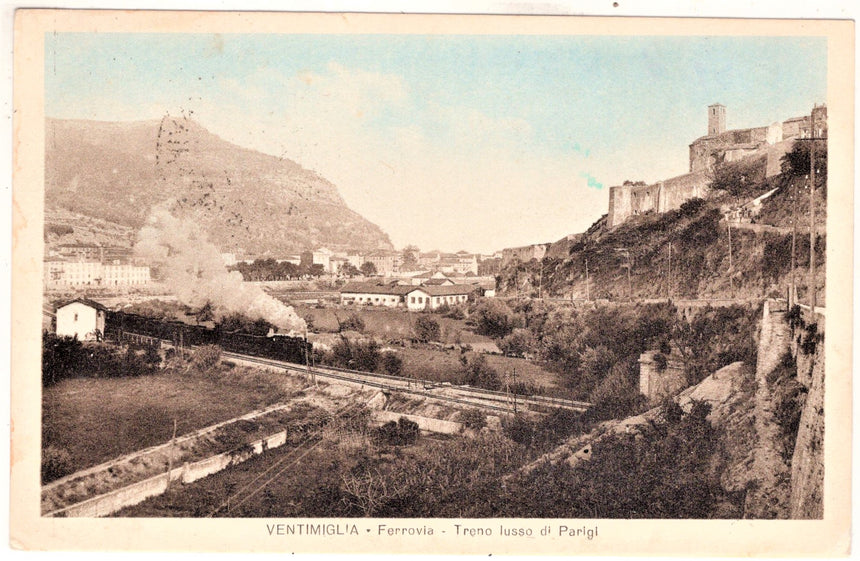 Cartolina antica Ventimiglia panorama con ferrovia