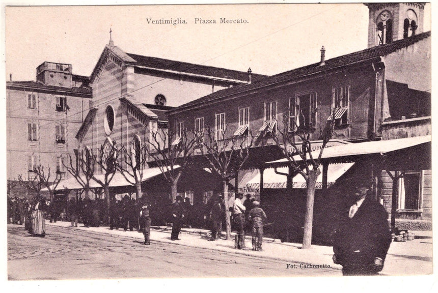 Cartolina antica Ventimiglia piazza mercato