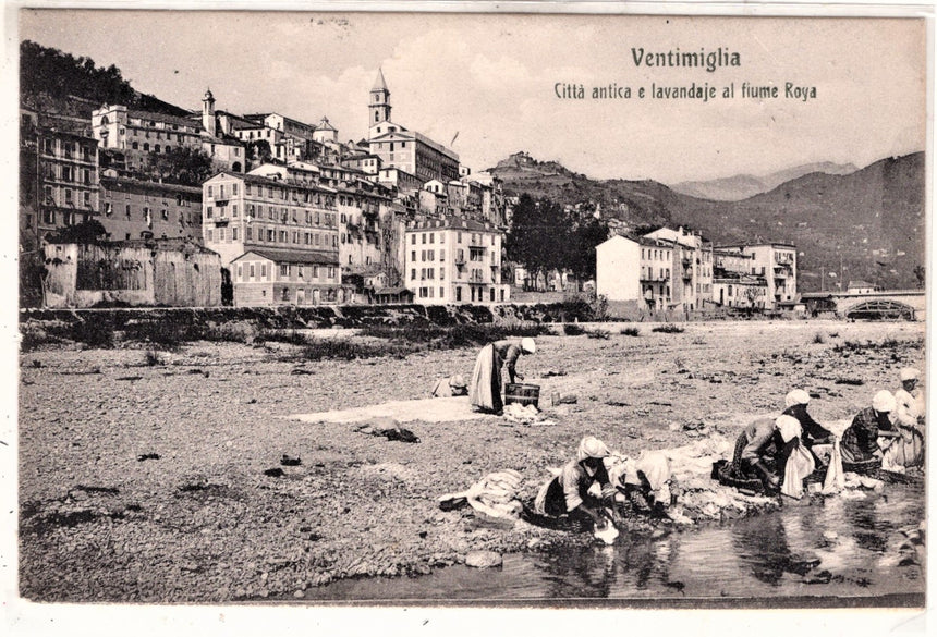 Cartolina antica Ventimiglia lavandaie al fiume Roja