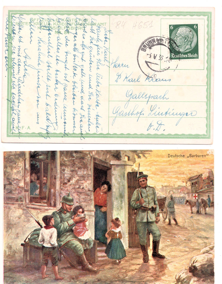 Cartolina antica Croce Rossa, Rotes Kreuz, Red Cross Nr. 84 deutsche barbaren