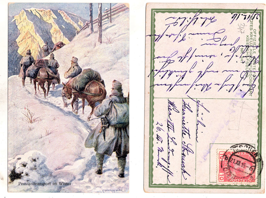 Cartolina antica Croce Rossa, Rotes Kreuz, Red Cross Nr. 347  provianttransport in winter