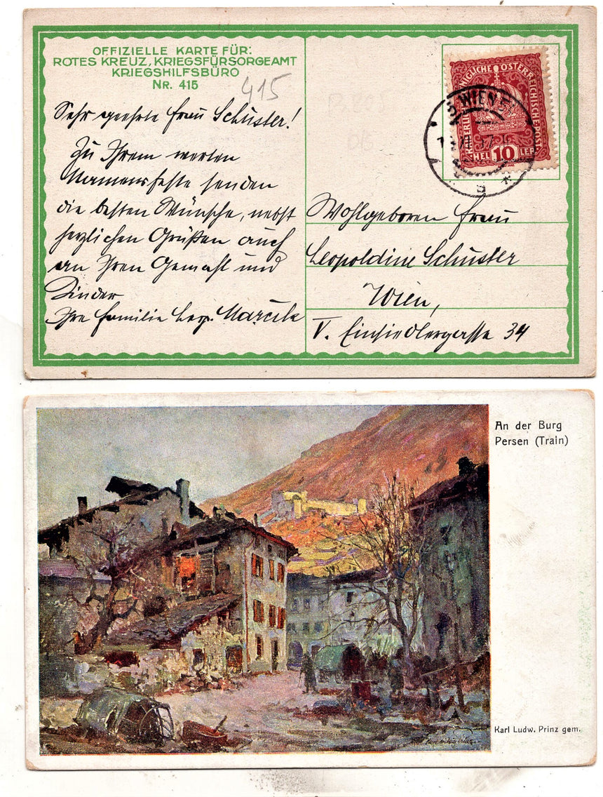 Cartolina antica Croce Rossa, Rotes Kreuz, Red Cross Nr. 415 an der burg persen