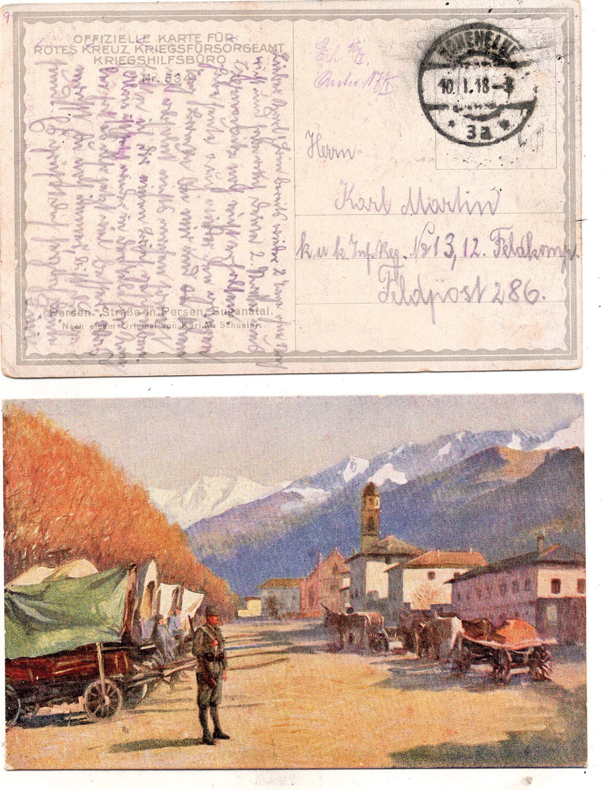 Cartolina antica Croce Rossa, Rotes Kreuz, Red Cross Nr. 534 persen strasen suganatal