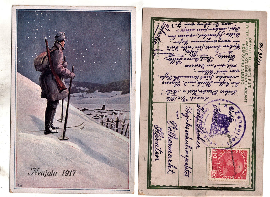 Cartolina antica Croce Rossa, Rote Kreutz, Red Cross Nr. Senza numero neujahr 1917