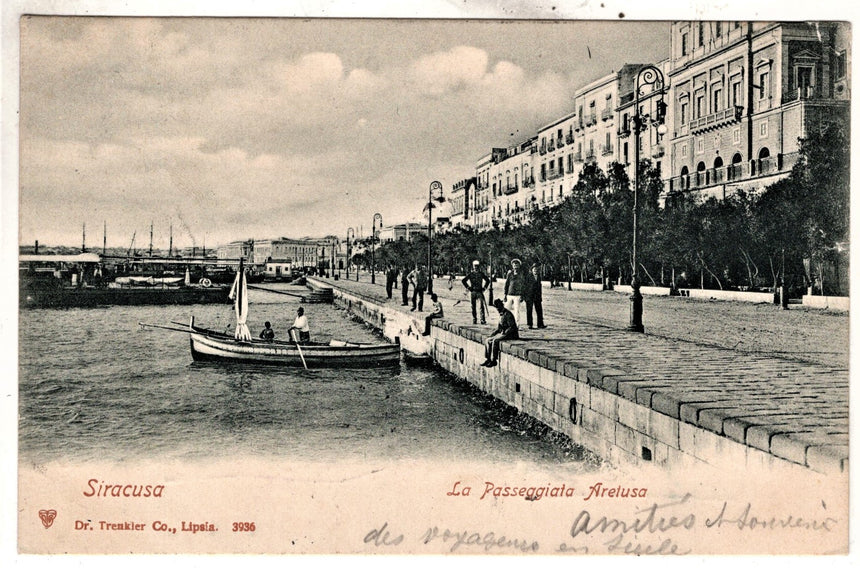 Cartolina antica Siracusa la passeggiata Aretusa