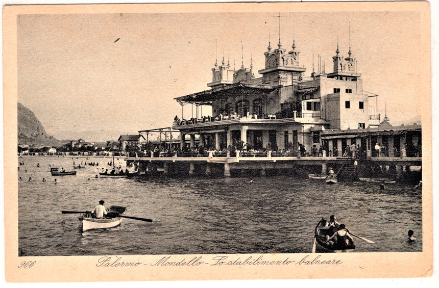 Cartolina antica Palermo Mondello stabilimento balneare