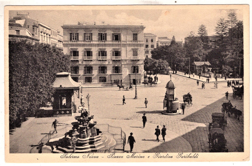 Cartolina antica Palermo piazza Marina e giardino Garibaldi