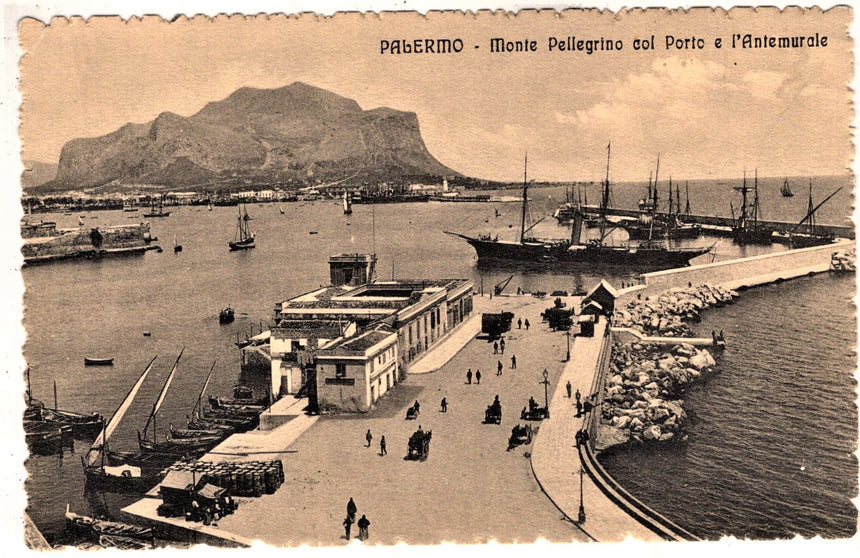 Cartolina antica Palermo monte Pellegrino e porto