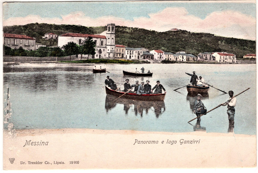 Cartolina antica Messina panorama e lago Ganzirri