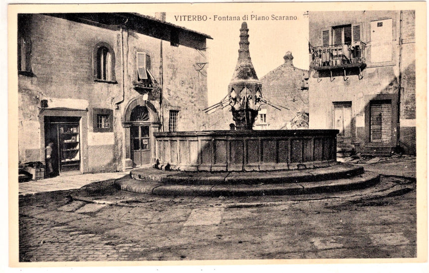 Cartolina antica Viterbo fontana di Piani Scarano