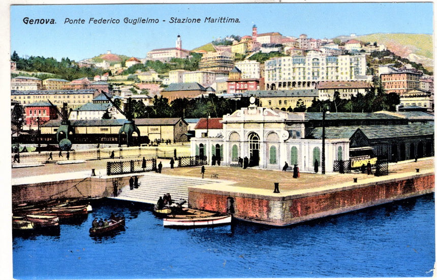 Cartolina antica Genova ponte Federici Guglielmo e stazione marittima