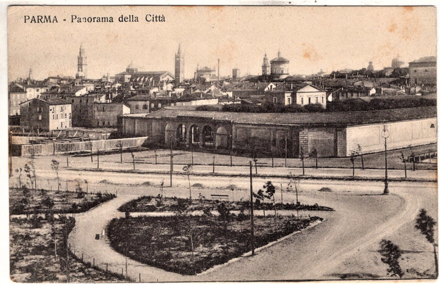 Cartolina antica Parma panorama della città