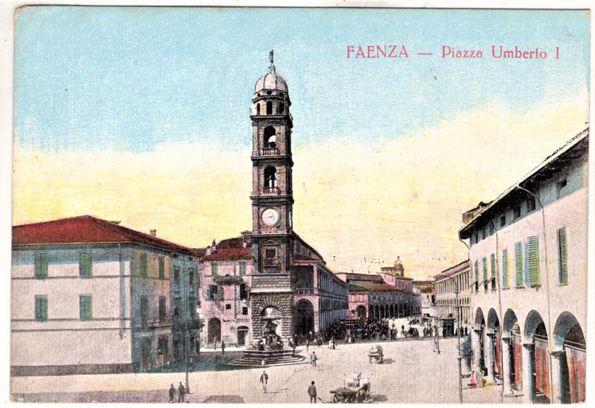 Cartolina antica Faenza piazza Umberto I