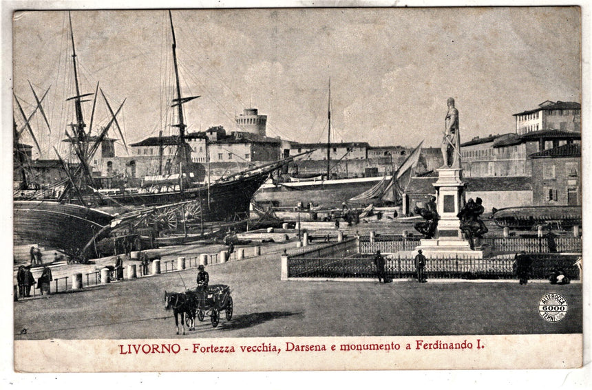 Cartolina antica Livorno fortezza vecchia Darsena e mon. A Ferdinando I