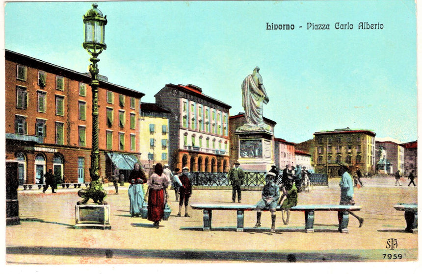 Cartolina antica Livorno piazza Carlo Alberto