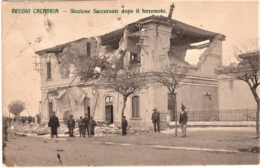 Cartolina antica Reggio Calabria stazione succursale dopo il terremoto