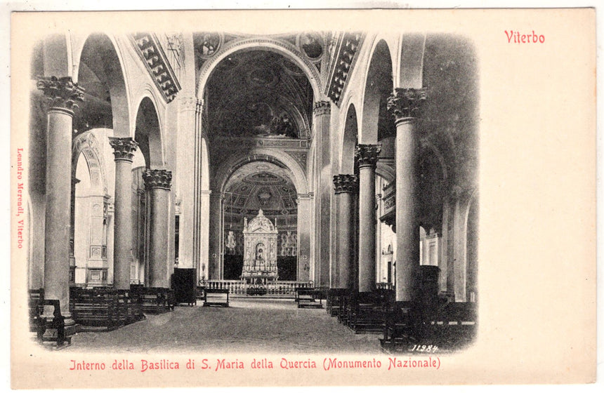 Cartolina antica Viterbo interno della basilica