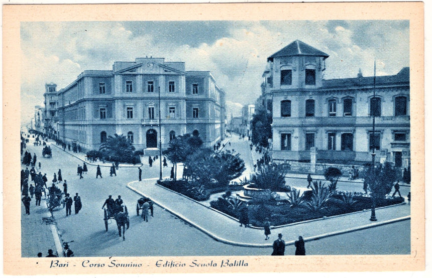 Cartolina antica Bari corso Sonnino e scuola Balilla