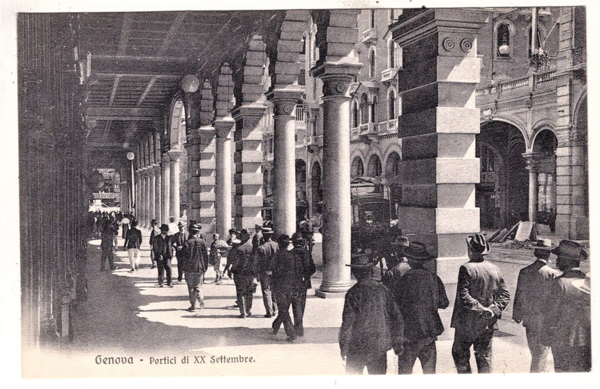 Cartolina antica Genova portici di via XX settembre