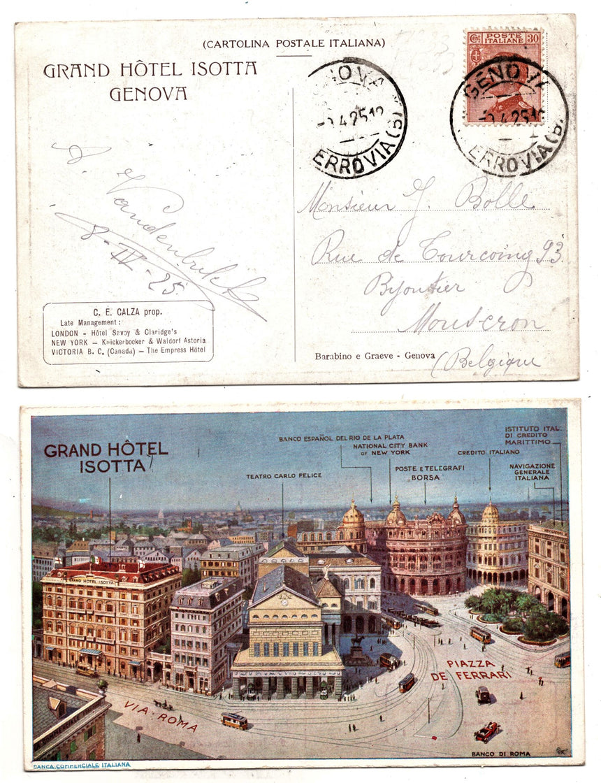 Cartolina antica Genova grand hotel Isotta