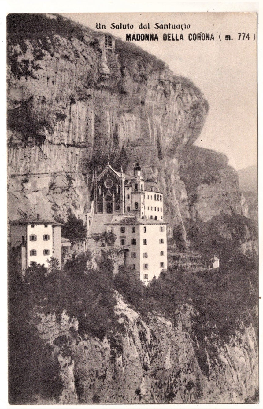 Cartolina antica Verona un saluto dal santuario Madonna della Corona