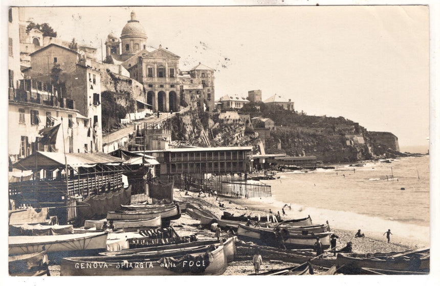 Cartolina antica Genova fotografia spiaggia alla foce