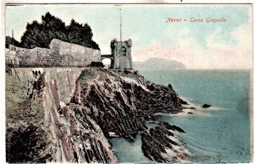 Cartolina antica Nervi torre Gropallo Genova